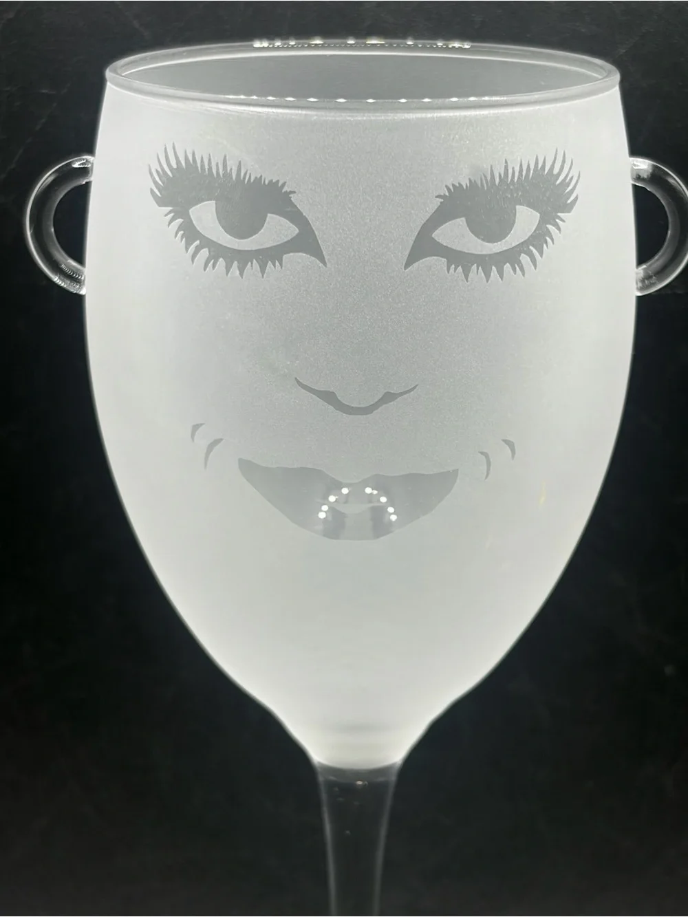 Frosted & Clear Glass Lady Face Wine Glass Stemware Woman Figure Bar Glassware